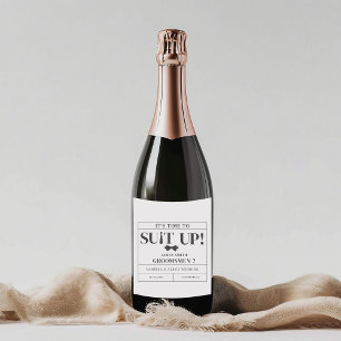 Modern Minimalist Black Asking Groomsman Proposal Sparkling Wine Label