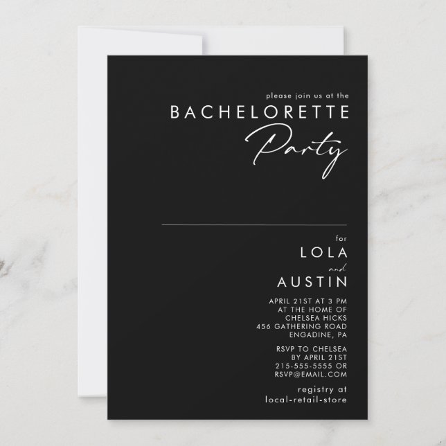 Modern Minimalist | Black Bachelorette Party Invitation (Front)