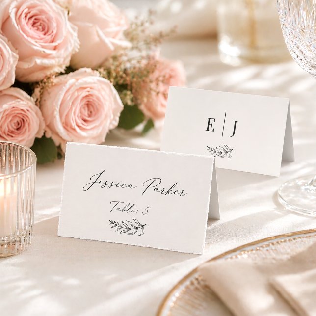 Modern Minimalist Black & Beige Wedding Place Card (Creator Uploaded)