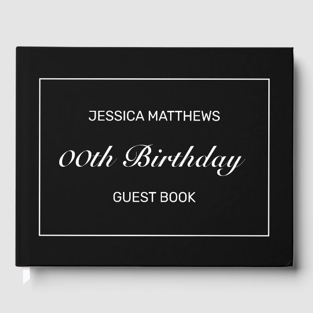 Modern Minimalist Black Birthday Custom Number Guest Book (Front)