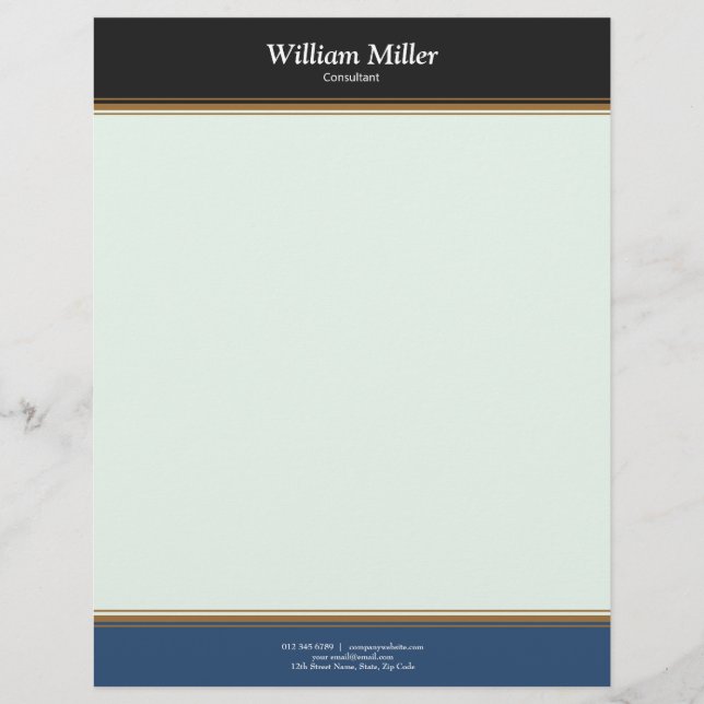 Modern Minimalist Black Blue Stripes Custom Letterhead (Front)