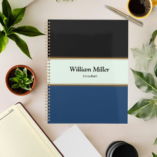 Modern Minimalist Black Blue Stripes Planner