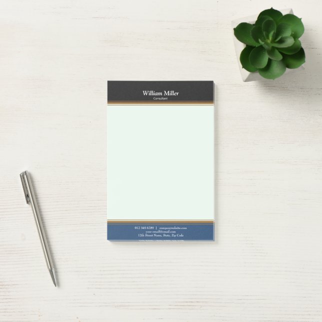 Modern Minimalist Black Blue Stripes Post-it Notes (Office)