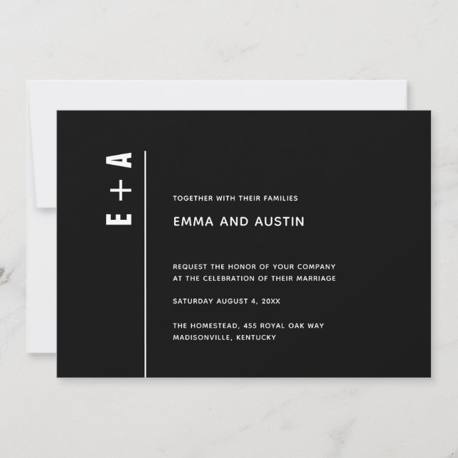 Modern Minimalist Black Bold Initials Wedding Invitation (Front)