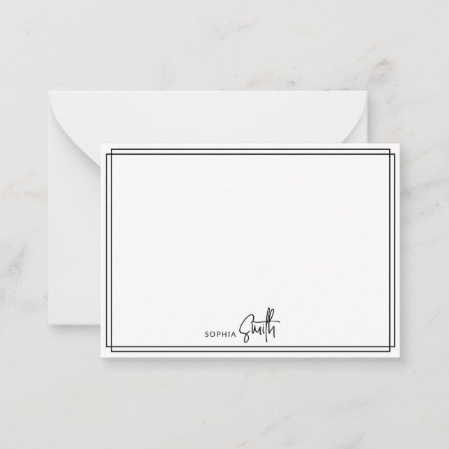 Modern Minimalist Black Borderred Stylish Script Card (Front)