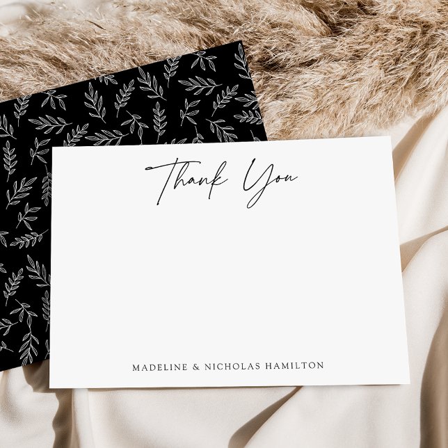 Modern Minimalist Black Botanical Thank You Card (Creator Uploaded)