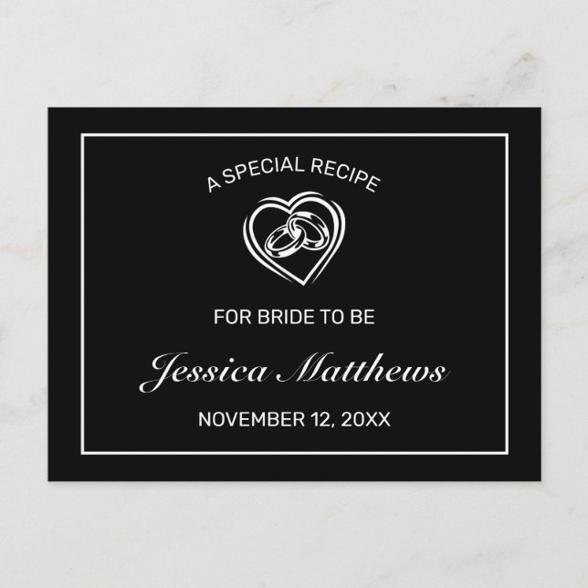 Modern Minimalist Black Bridal Shower Recipe Card (Front)