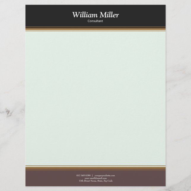 Modern Minimalist Black Brown Stripes Custom Letterhead (Front)