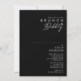 Modern Minimalist Black Brunch and Bubbly Shower Invitation
