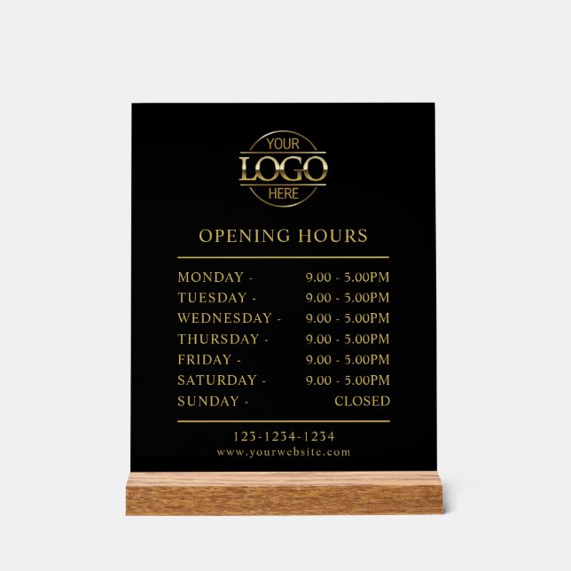 Modern Minimalist Black | Business Opening Hours Acrylic Sign (Front)