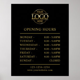 Modern Minimalist Black Business Opening Hours Poster
