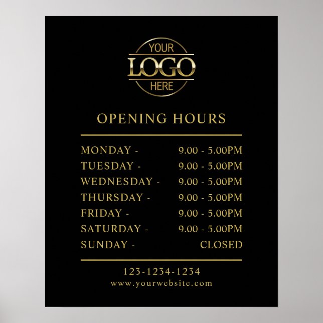 Modern Minimalist Black | Business Opening Hours Poster (Front)