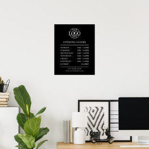 Modern Minimalist Black Business Opening Hours Poster