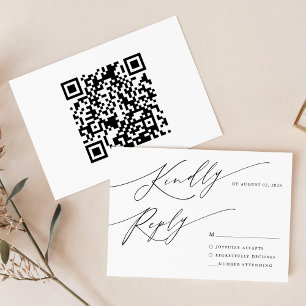 Modern Minimalist Black Calligraphy Script Wedding RSVP Card