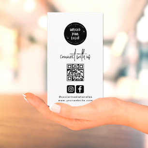 Modern Minimalist Black Connect With Us QR Code  Business Card