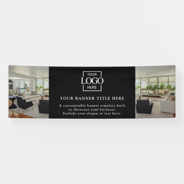 Modern Minimalist Black Custom Business Logo  Banner (Horizontal)