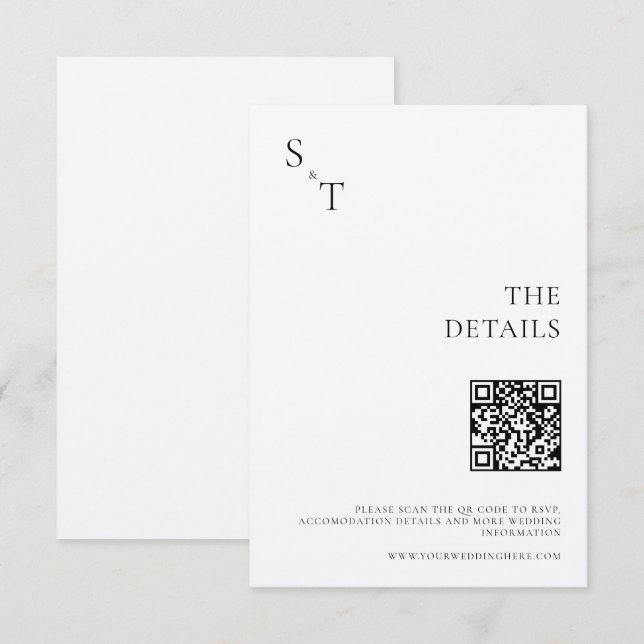 Modern Minimalist Black & Ecru Monogram Wedding Enclosure Card (Front/Back)