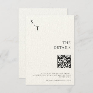 Modern Minimalist Black & Ecru Monogram Wedding Enclosure Card