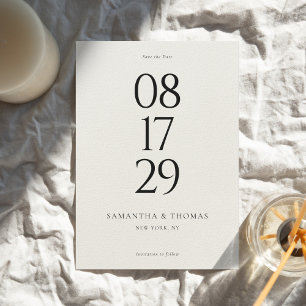Modern Minimalist Black & Ecru Wedding Save The Date