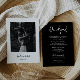Modern minimalist black Elopement reception photo Invitation