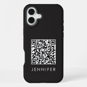 Modern Minimalist Black Executive QR Code Monogram iPhone 16 Plus Case