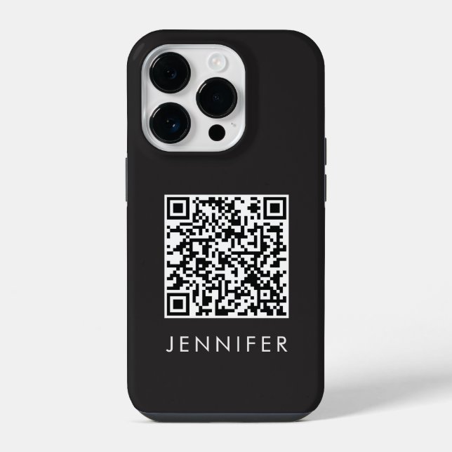 Modern Minimalist Black Executive QR Code Monogram iPhone Case (Back)