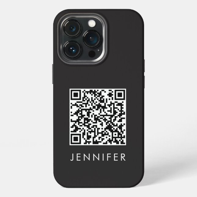 Modern Minimalist Black Executive QR Code Monogram iPhone Case (Back)
