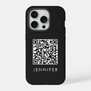 Modern Minimalist Black Executive QR Code Monogram iPhone 15 Pro Case
