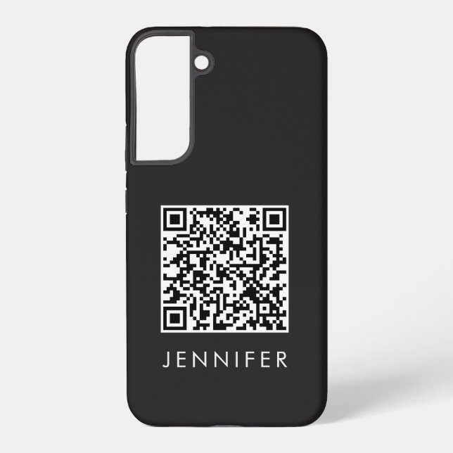 Modern Minimalist Black Executive QR Code Monogram Samsung Galaxy S22+ Case (Back)