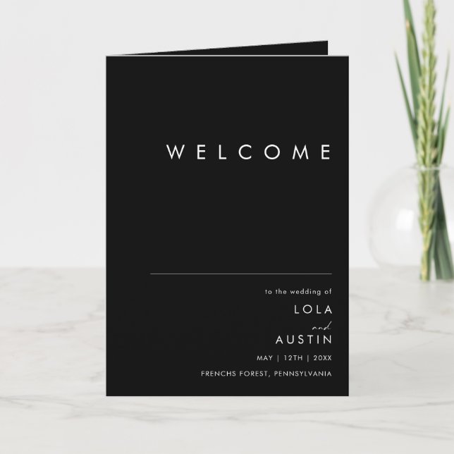 Modern Minimalist | Black Folded Wedding Program Programme (Front)