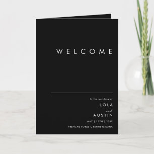 Modern Minimalist Black Folded Wedding Program Programme