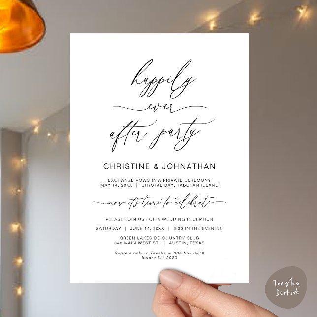 Modern Minimalist, Black font, Wedding Elopement Invitation (Wedding Happily Ever After Party Dinner Brunch Elopement Invitation Card, PDF, Black White)
