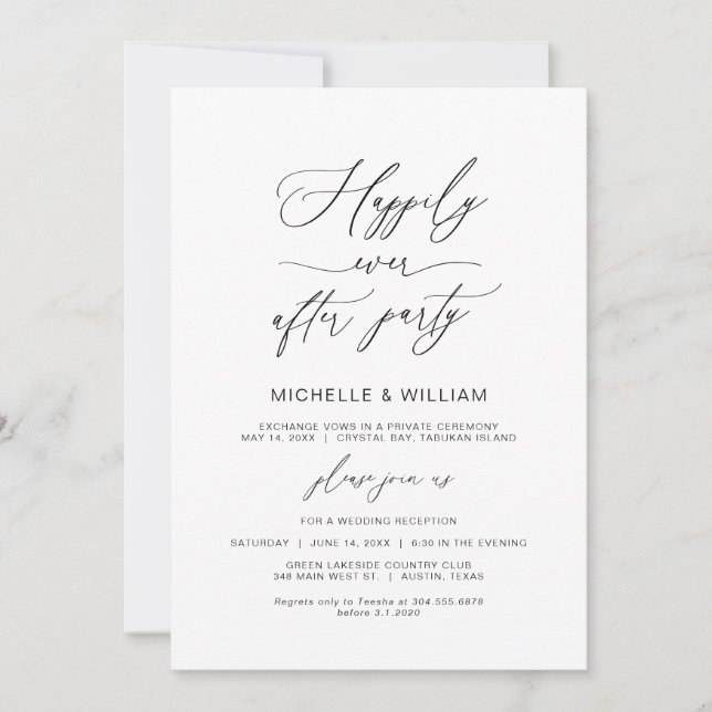 Modern Minimalist, Black font, Wedding Elopement Invitation (Front)