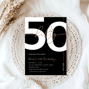 Modern Minimalist Black & Gold 50th Birthday Party Invitation