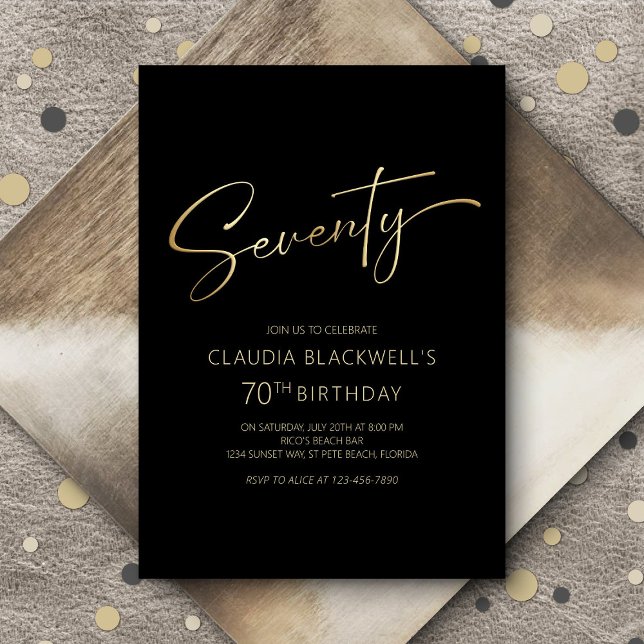 Modern Minimalist Black Gold 70th Birthday Invitation (Creator Uploaded)