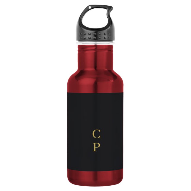 Modern Minimalist Black & Gold Colour Monogrammed 532 Ml Water Bottle (Front)