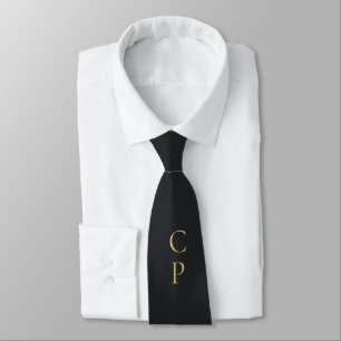 Modern Minimalist Black & Gold Colour Monogrammed Tie