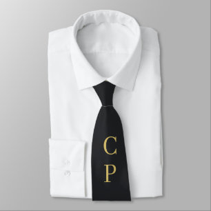 Modern Minimalist Black & Gold Colour Monogrammed Tie