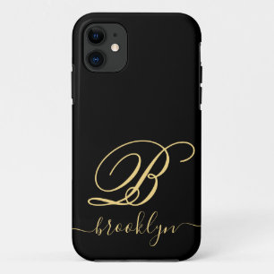 Modern Minimalist Black Gold Name Monogrammed Case-Mate iPhone Case