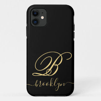 Modern Minimalist Black Gold Name Monogrammed Case-Mate iPhone Case