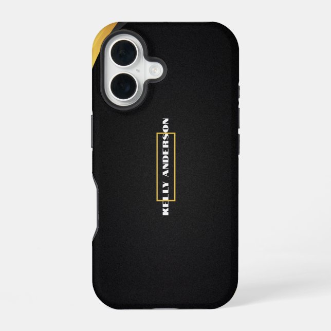 Modern Minimalist Black & Gold Pattern with Custom iPhone 16 Case (Back)
