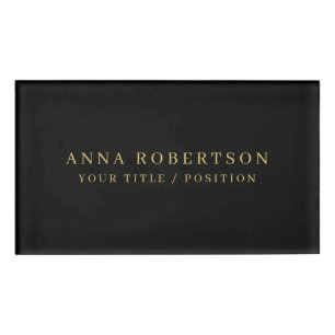 Modern Minimalist Black Gold Professional Trendy Name Tag