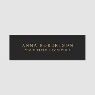 Modern Minimalist Black Gold Professional Trendy Name Tag