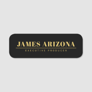 Modern Minimalist Black Gold Professional Trendy Name Tag