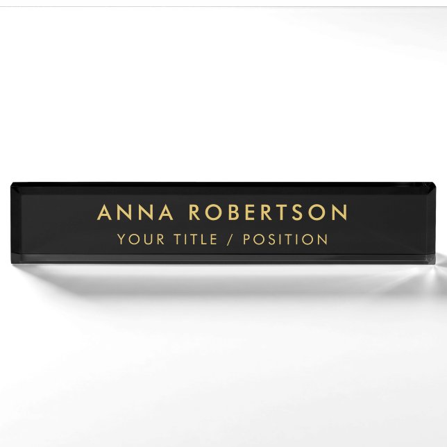 Modern Minimalist Black Gold Professional Trendy Nameplate (Front)