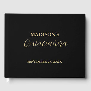 Modern  Minimalist black & Gold quinceañera Guest Book
