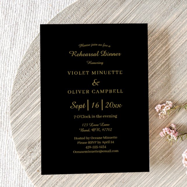 Modern Minimalist | Black Gold Rehearsal Dinner Invitation (Creator Uploaded)