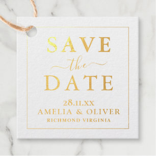 Modern Minimalist Black Gold Save The Date Favour Tags