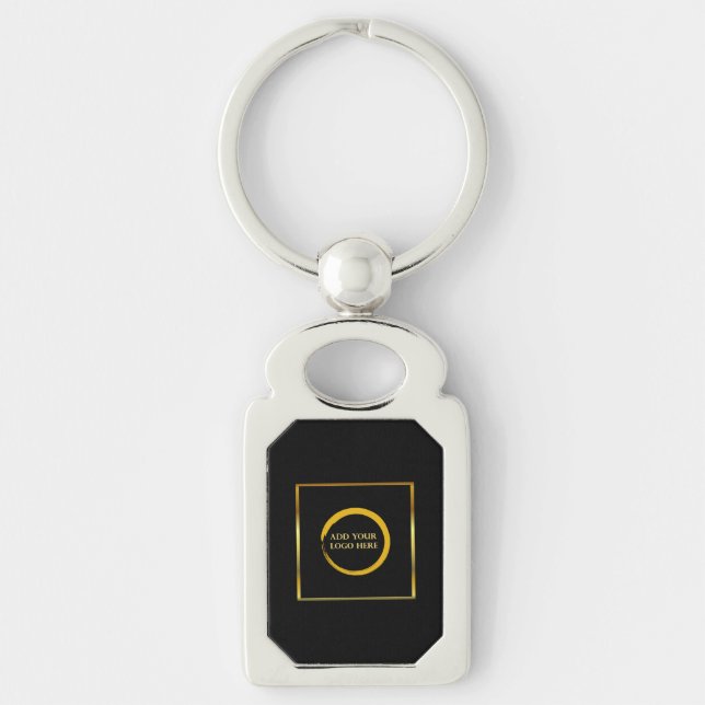 Modern minimalist black gold simple add your logo  key ring (Front)