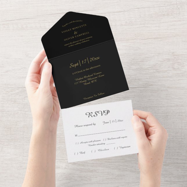 Modern Minimalist | Black Gold v2 All In One Invitation (Tearaway)